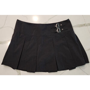 Classic Black Pleated Skirt with Buckle Detail